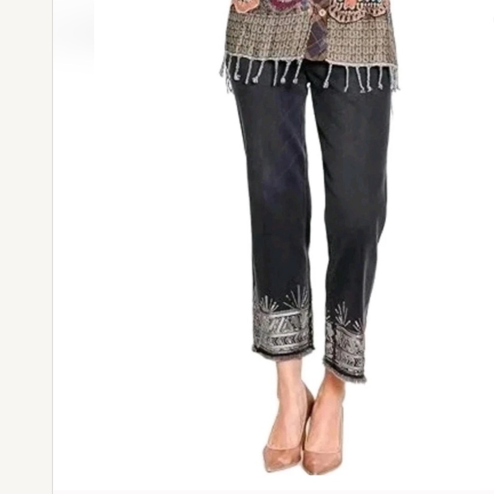 NEW John Mark Wild Side Dark Grey Cropped Sequined Jeans Women size 12 NWOT